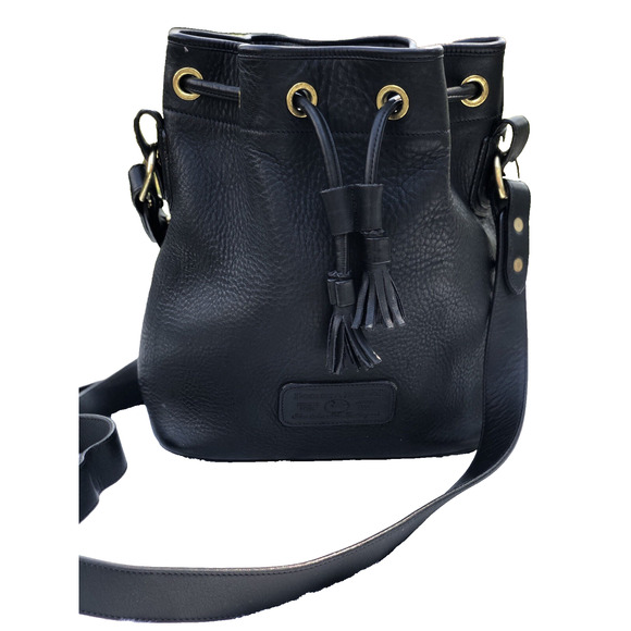 Dooney And Bourke Black Leather Drawstring Bag USA Bucket Crossbody Bag B000538 - Picture 1 of 9